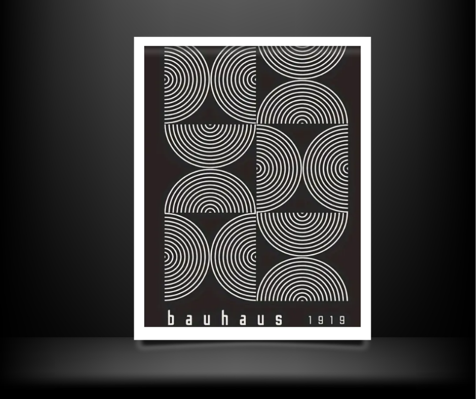 Bauhaus vintage | High quality UV protected framed canvas print | White on black | 30 cm x 40 cm
