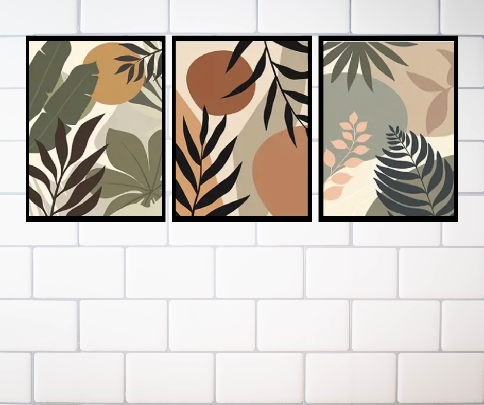Boho earthy tones framed canvas prints | Olive, beige, grey | Set of 3 | 30 cm x 40 cm