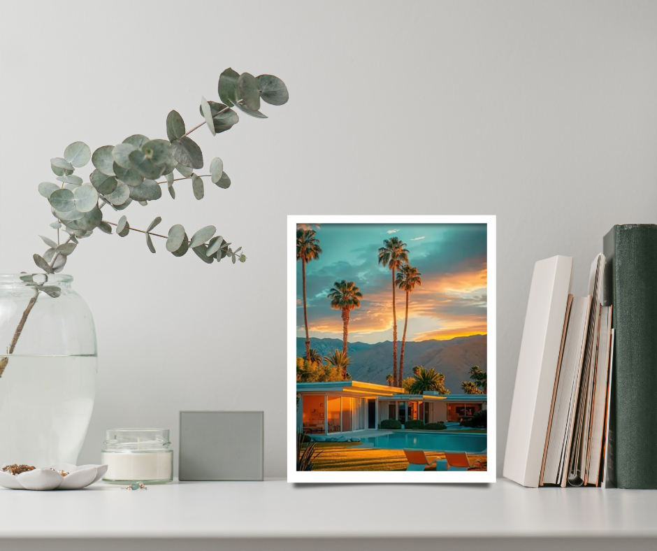 Vintage Californian bungalow at sunset high quality framed canvas prints | 30 cm x 40 cm
