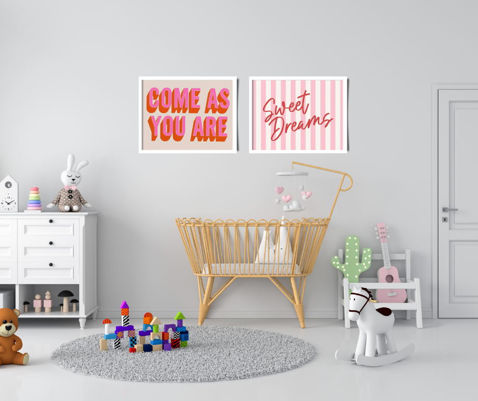 Children's 'Come as you are' framed canvas print | Pink, white, red | 40 cm x 30 cm
