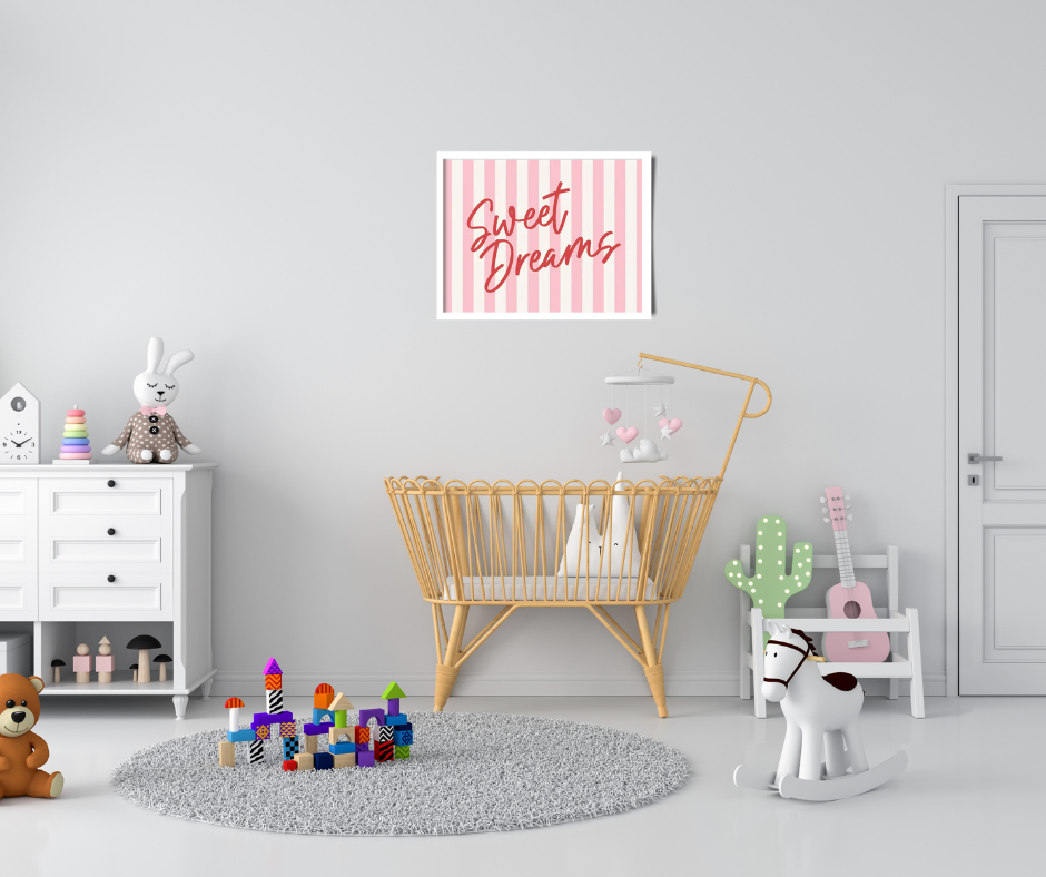 Children's 'Sweet dreams' framed canvas print | Pink, white, red | 40 cm x 30 cm