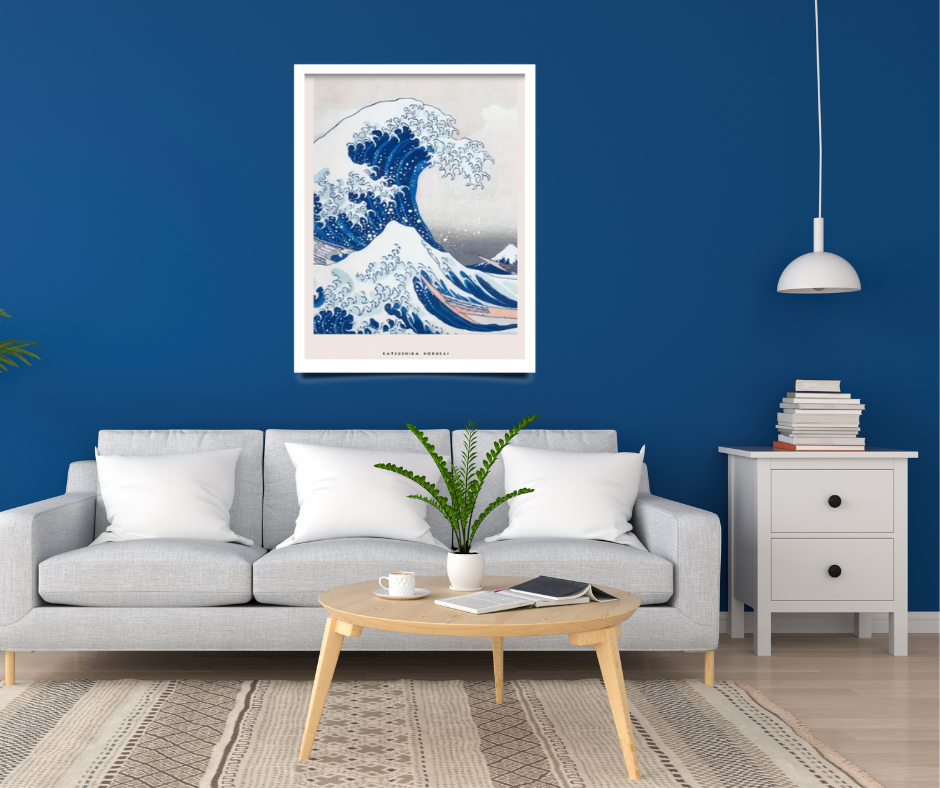 Hokusai wave of Kanagawa framed canvas print | Blue, white | 30 cm x 40 cm