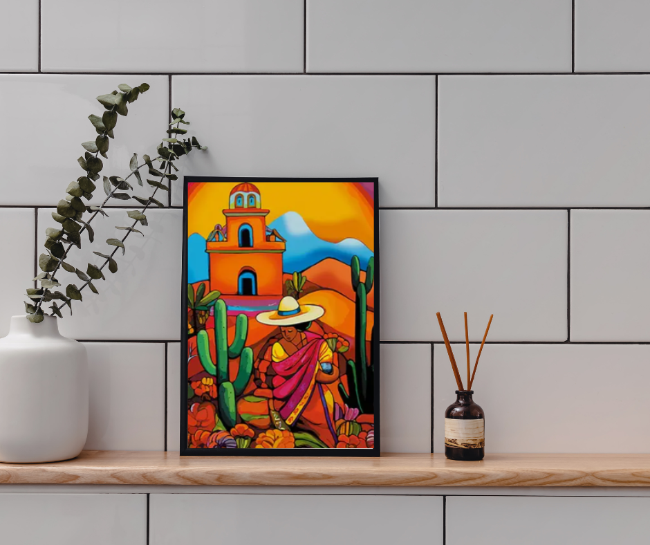 Mexican harvest vibrant abstract framed canvas print | Red, orange, green | 30 cm x 40 cm