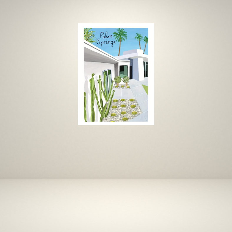 Palm Springs vintage poster high quality UV protected framed canvas print | Blue, beige, green | Style B | 30 cm x 40 cm