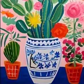 Vibrant cactus in large vases framed canvas prints - set of 2 | Pinks, red, green, blue | 30 cm x 40 cm