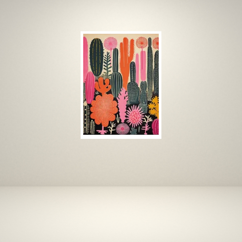 Vibrant cactus desert scene high quality UV protected framed canvas print | Black, red, pink | 30 cm x 40 cm