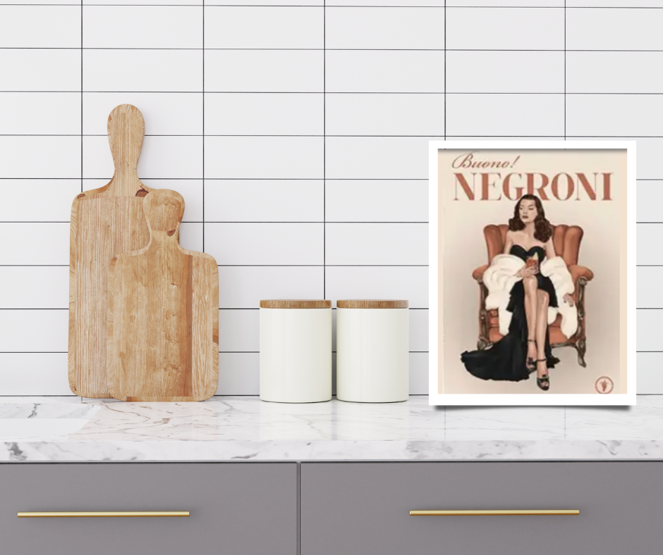 Vintage Negroni drinks poster framed canvas print | Red, black, white | 40 cm x 30 cm
