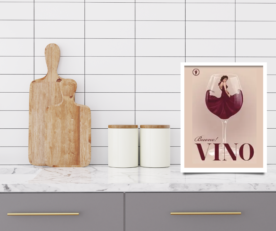 Vintage Vino drinks poster framed canvas print | Pink, red, white | 40 cm x 30 cm