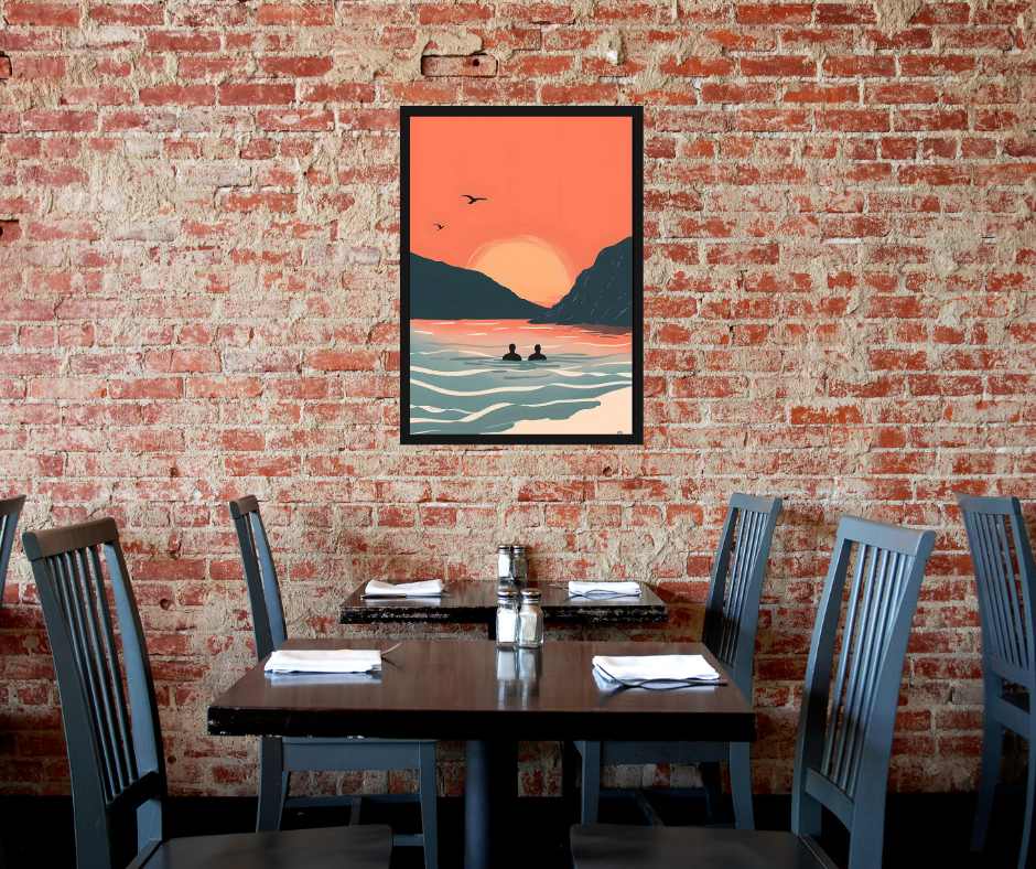 Vintage sunset surfing poster high quality framed canvas prints | 30 cm x 40 cm