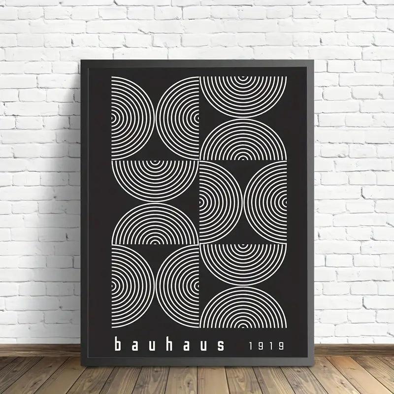 Bauhaus vintage |  High quality UV protected framed canvas print | White on black | 30 cm x 40 cm