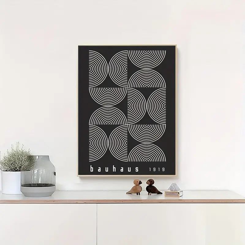 Bauhaus vintage |  High quality UV protected framed canvas print | White on black | 30 cm x 40 cm
