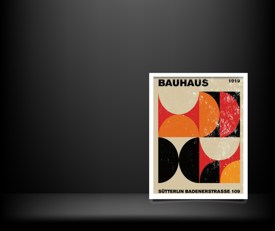 Bauhaus poster with geometric design on a dark background