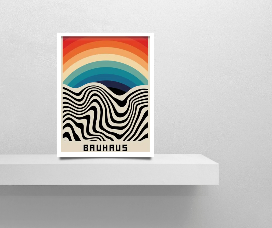 Bauhaus multi-coloured abstract |  High quality UV protected framed canvas print | Rainbow, black | black frame | 30 cm x 40 cm