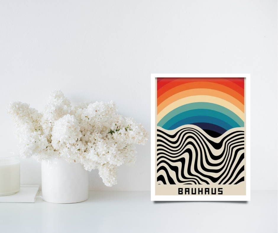 Bauhaus multi-coloured abstract |  High quality UV protected framed canvas print | Rainbow, black | black frame | 30 cm x 40 cm