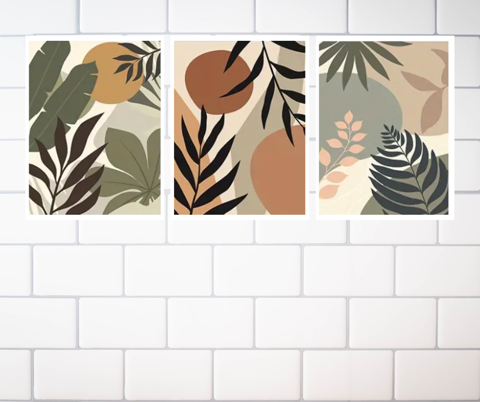 Boho earthy tones framed canvas prints | Olive, beige, grey | Set of 3 | 30 cm x 40 cm
