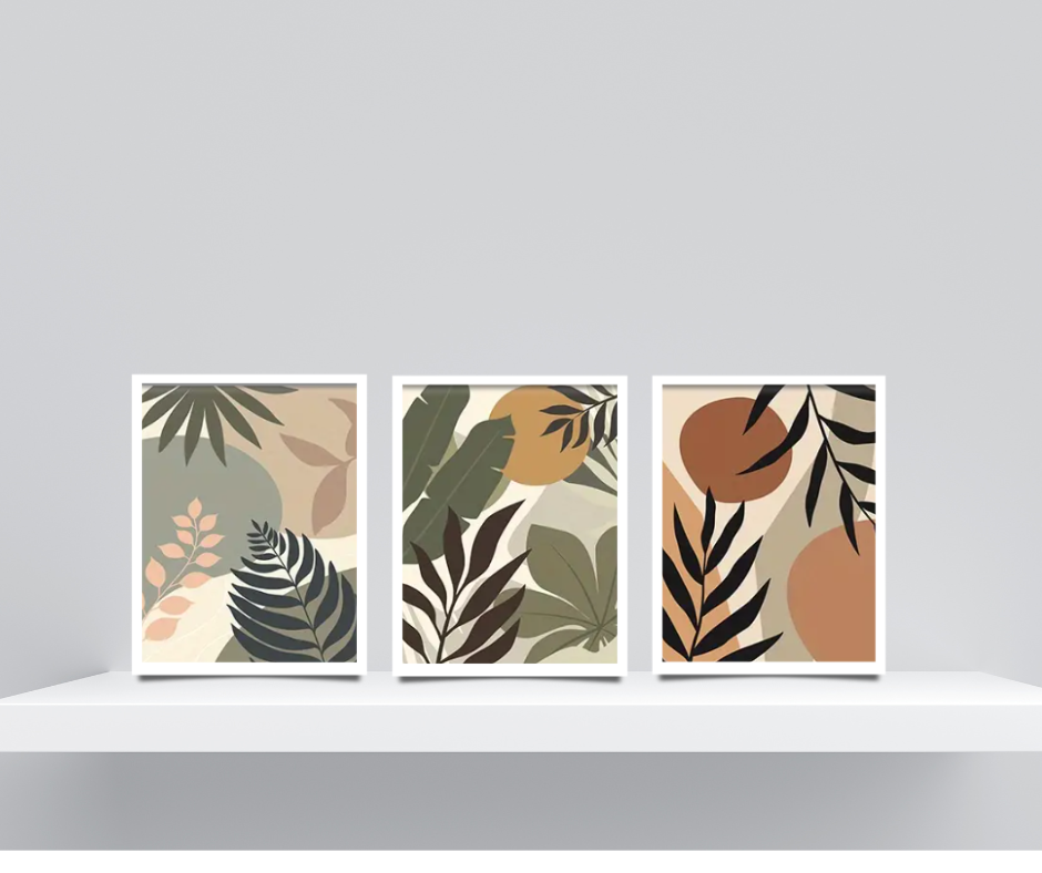 Boho botanicals |  High quality UV protected framed canvas print | Olive, beige, grey | Set of 3 | 50 cm x 70 cm | LGE