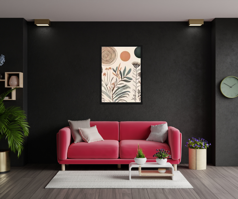 Boho mid-century floral famed canvas prints | Green, brown, beige | Set of 3 | 30 cm x 40 cm