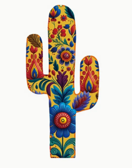 Vibrant Mexican-themed laser-cut cactus timber wall hangings