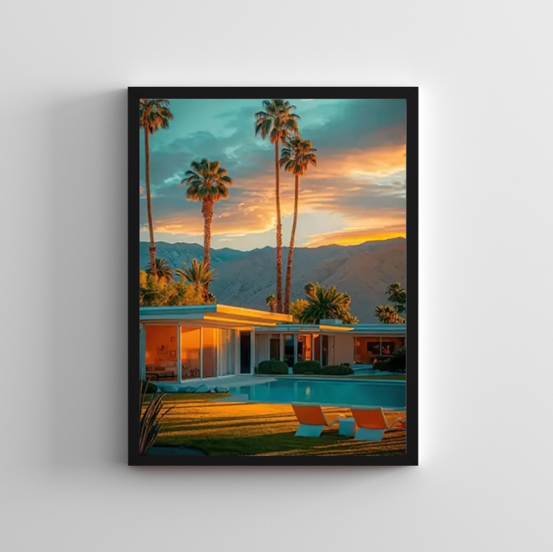 Vintage Californian bungalow at sunset high quality framed canvas prints | 30 cm x 40 cm