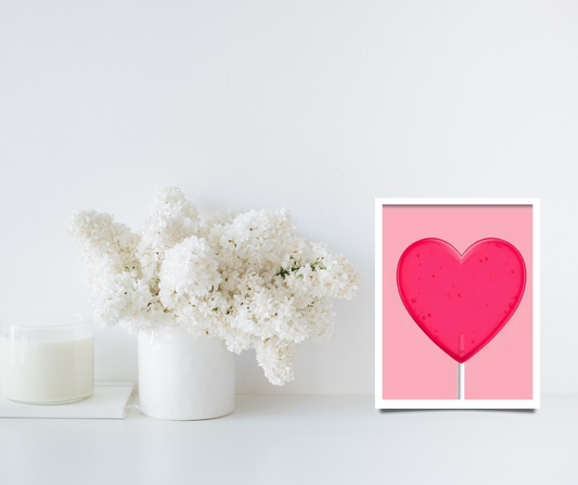 Children's pink lollipop framed canvas print | Pink, white, red | 40 cm x 30 cm