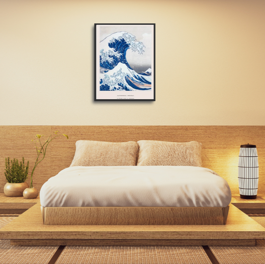 Hokusai wave of Kanagawa framed canvas print | Blue, white | 30 cm x 40 cm