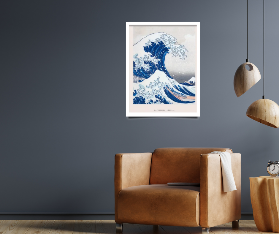 Hokusai wave of Kanagawa framed canvas print | Blue, white | 30 cm x 40 cm