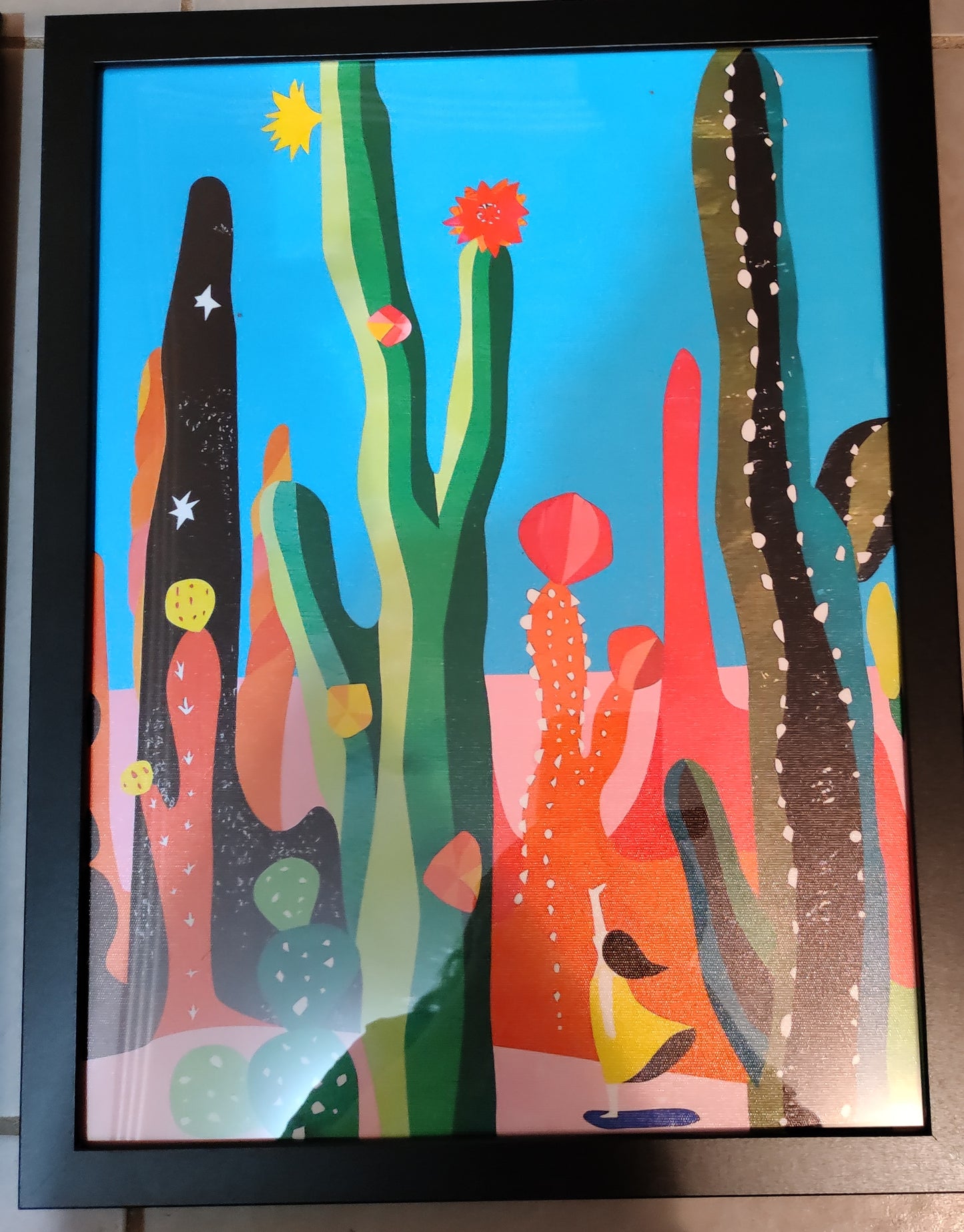 Whimsical little girl in the jungle | High quality UV protected framed canvas prints | Teal, pink, black | Set of 3 | 30 cm x 40 cm