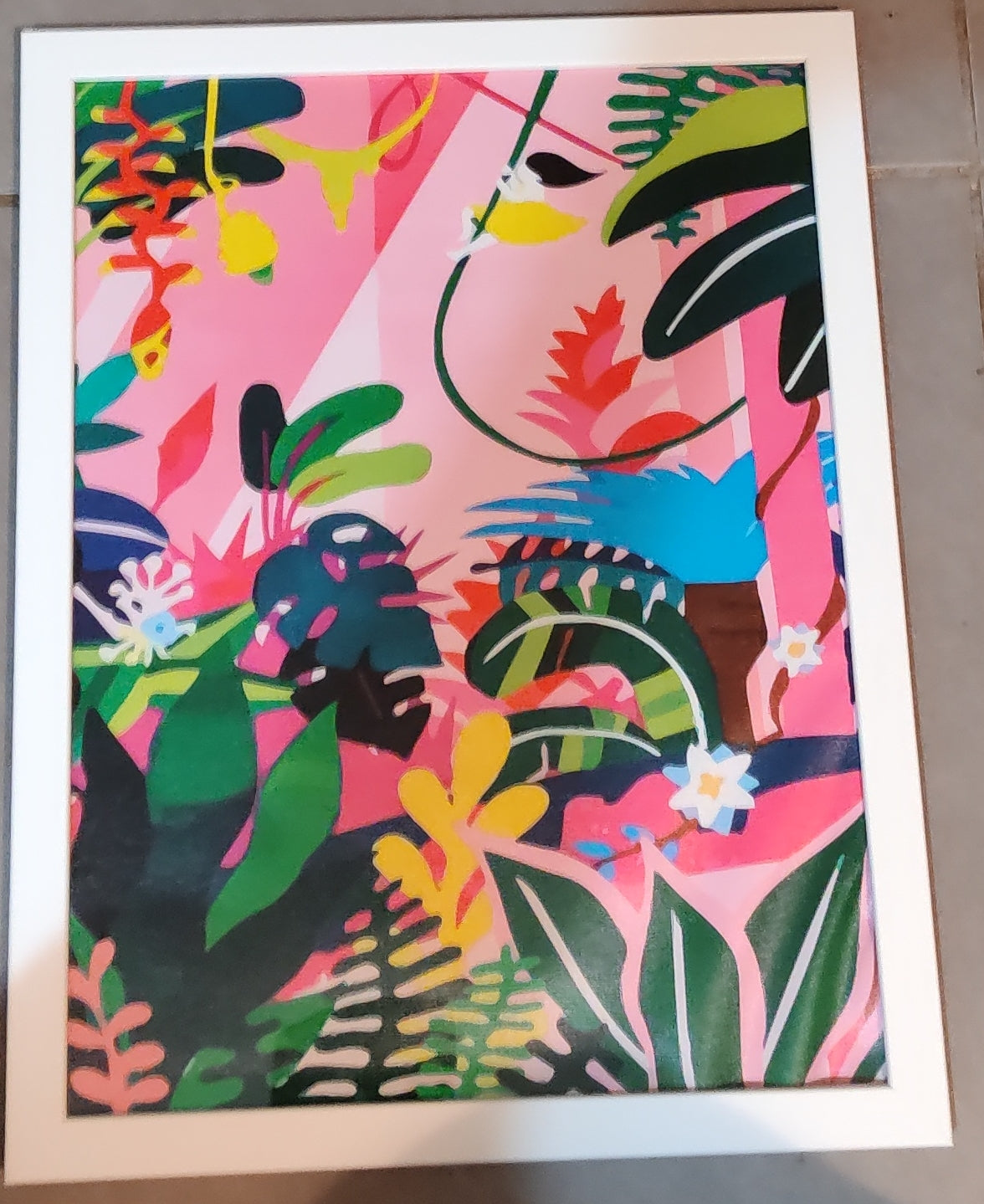Whimsical little girl in the jungle | High quality UV protected framed canvas prints | Teal, pink, black | Set of 3 | 30 cm x 40 cm