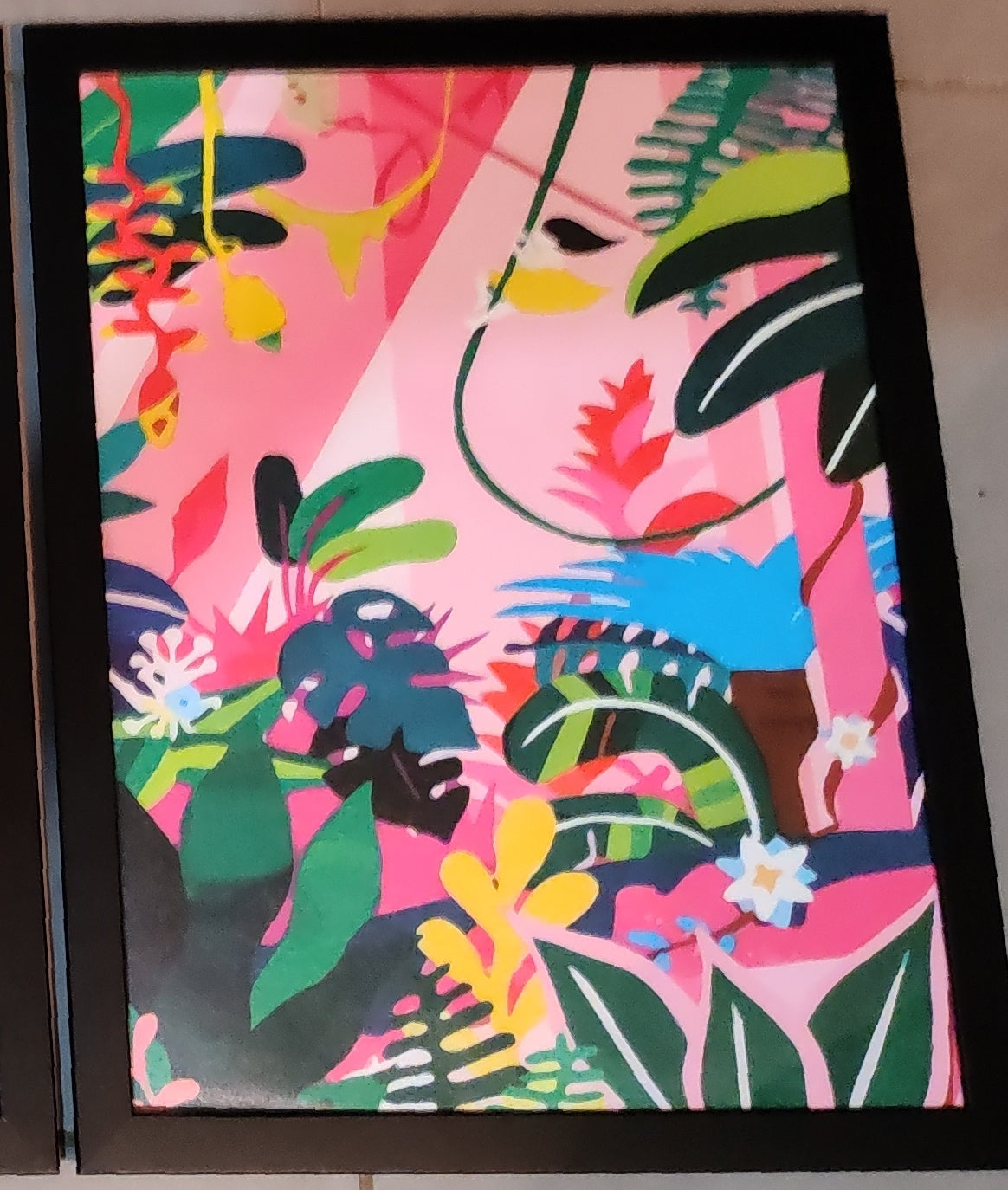 Whimsical little girl in the jungle | High quality UV protected framed canvas prints | Teal, pink, black | Set of 3 | 30 cm x 40 cm