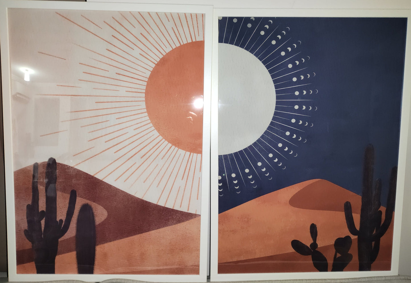 Desert day and night high quality UV protected framed canvas prints | Navy and cream | Set of 2 | 50 cm x 70 cm | LGE