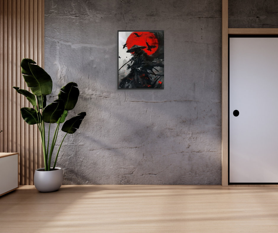 Japanese Shinto warrior framed canvas print | Black, red, white | 30 cm x 40 cm