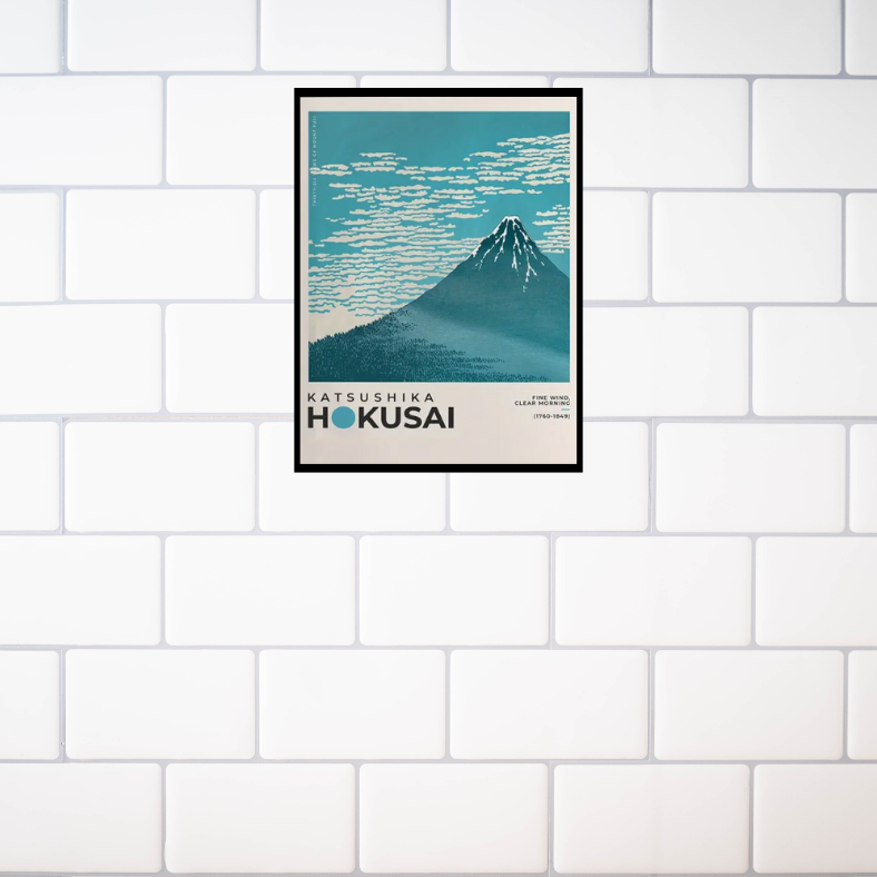 Katsushika Hokusai 'Fine wind, clear morning' high quality UV protected framed canvas print | Blue, white, black | 30 cm x 40 cm