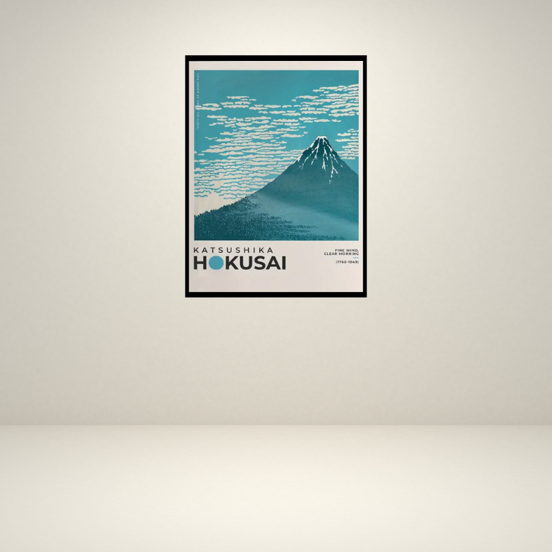 Katsushika Hokusai 'Fine wind, clear morning' high quality UV protected framed canvas print | Blue, white, black | 30 cm x 40 cm