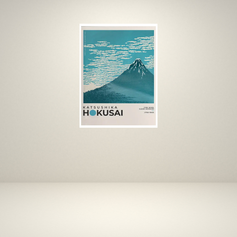 Katsushika Hokusai 'Fine wind, clear morning' high quality UV protected framed canvas print | Blue, white, black | 30 cm x 40 cm