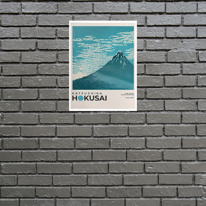 Katsushika Hokusai 'Fine wind, clear morning' high quality UV protected framed canvas print | Blue, white, black | 30 cm x 40 cm