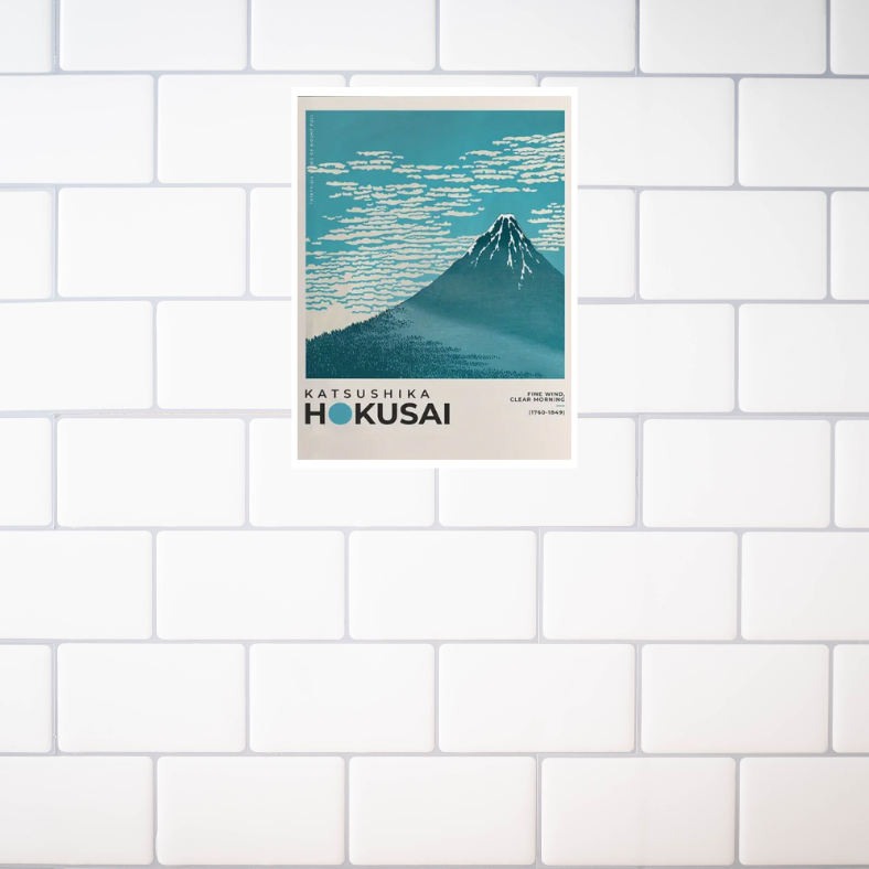 Katsushika Hokusai 'Fine wind, clear morning' high quality UV protected framed canvas print | Blue, white, black | 30 cm x 40 cm