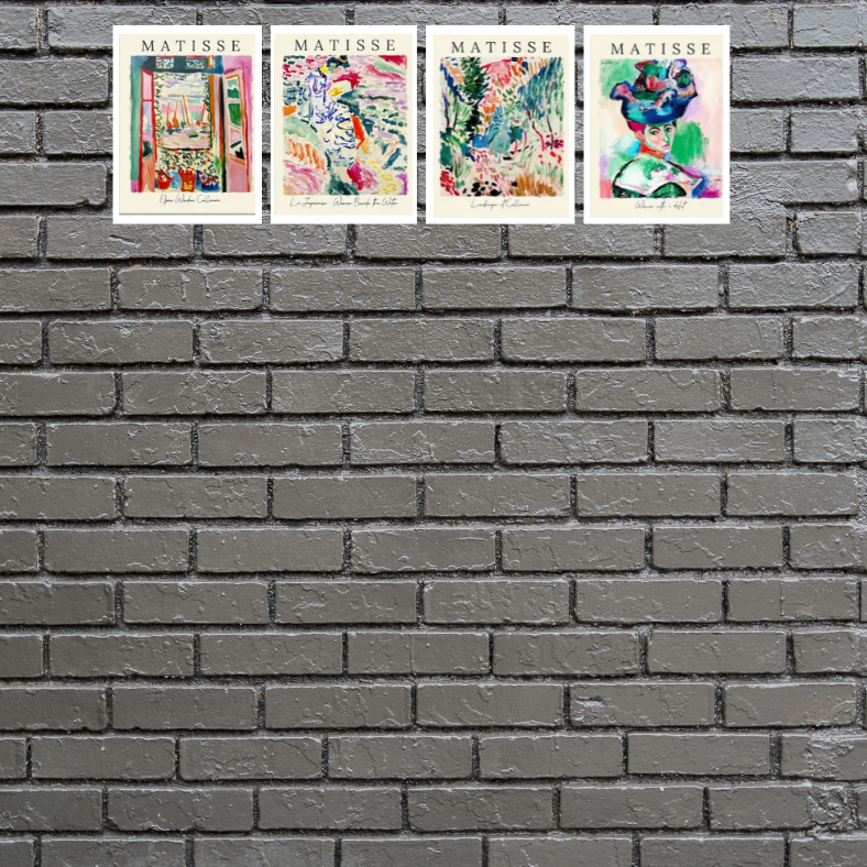 Matisse bright impressionist style high quality UV protected framed canvas prints | Blue, green, pink, red | Set of 4 | 30 cm x 40 cm