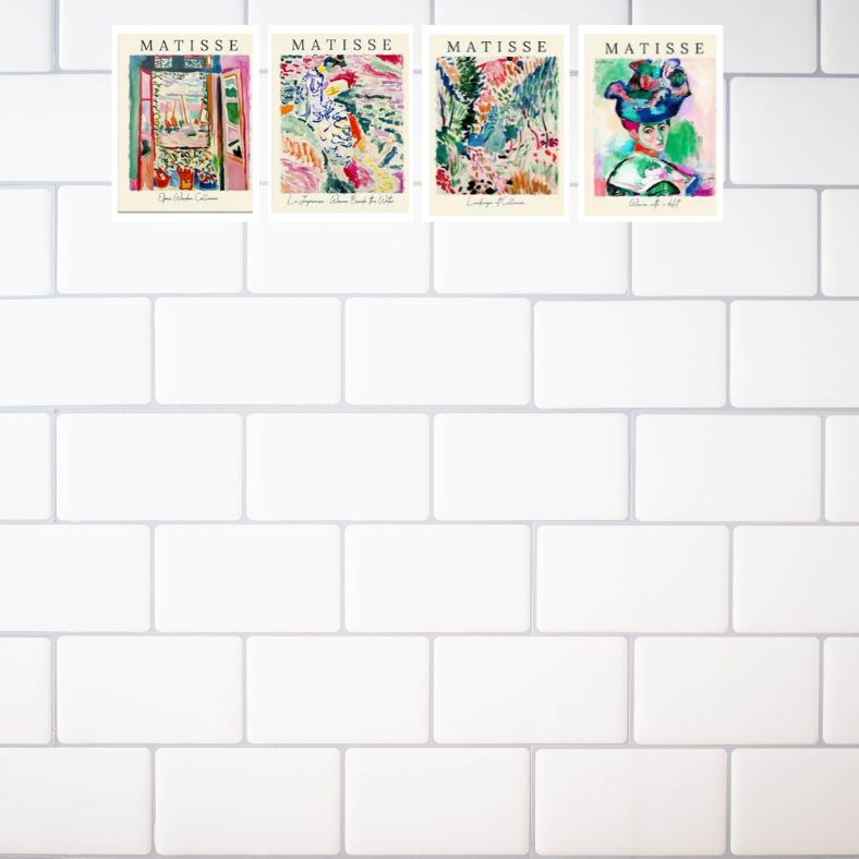 Matisse bright impressionist style high quality UV protected framed canvas prints | Blue, green, pink, red | Set of 4 | 30 cm x 40 cm