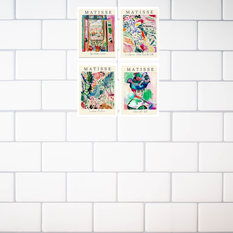Matisse bright impressionist style high quality UV protected framed canvas prints | Blue, green, pink, red | Set of 4 | 30 cm x 40 cm