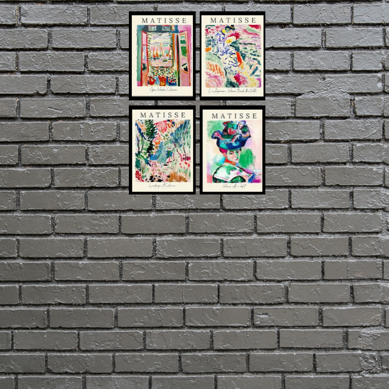Matisse bright impressionist style high quality UV protected framed canvas prints | Blue, green, pink, red | Set of 4 | 30 cm x 40 cm