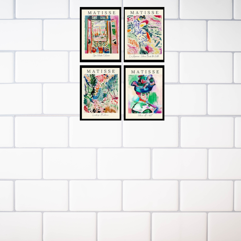 Matisse bright impressionist style high quality UV protected framed canvas prints | Blue, green, pink, red | Set of 4 | 30 cm x 40 cm