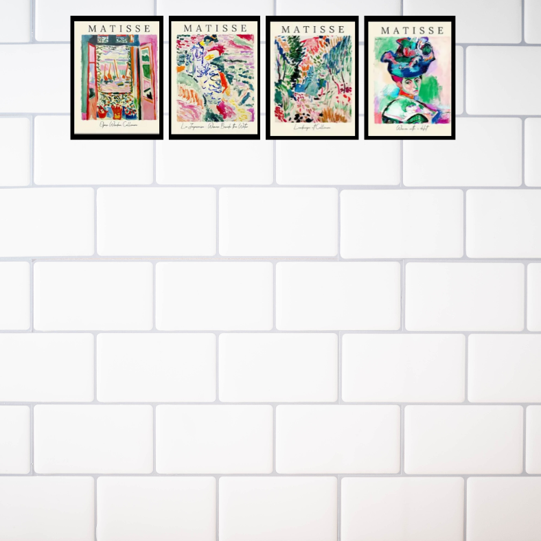 Matisse bright impressionist style high quality UV protected framed canvas prints | Blue, green, pink, red | Set of 4 | 30 cm x 40 cm