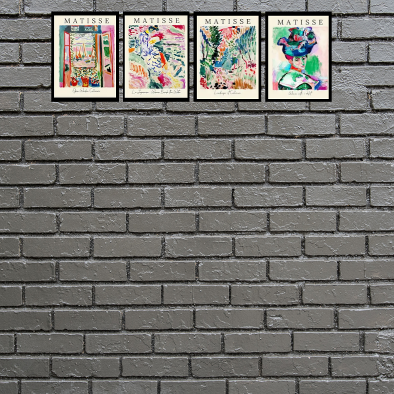Matisse bright impressionist style high quality UV protected framed canvas prints | Blue, green, pink, red | Set of 4 | 30 cm x 40 cm