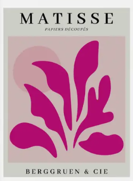 Matisse stylised floral high quality UV protected framed canvas print | Pink, black | 30 cm x 40 cm