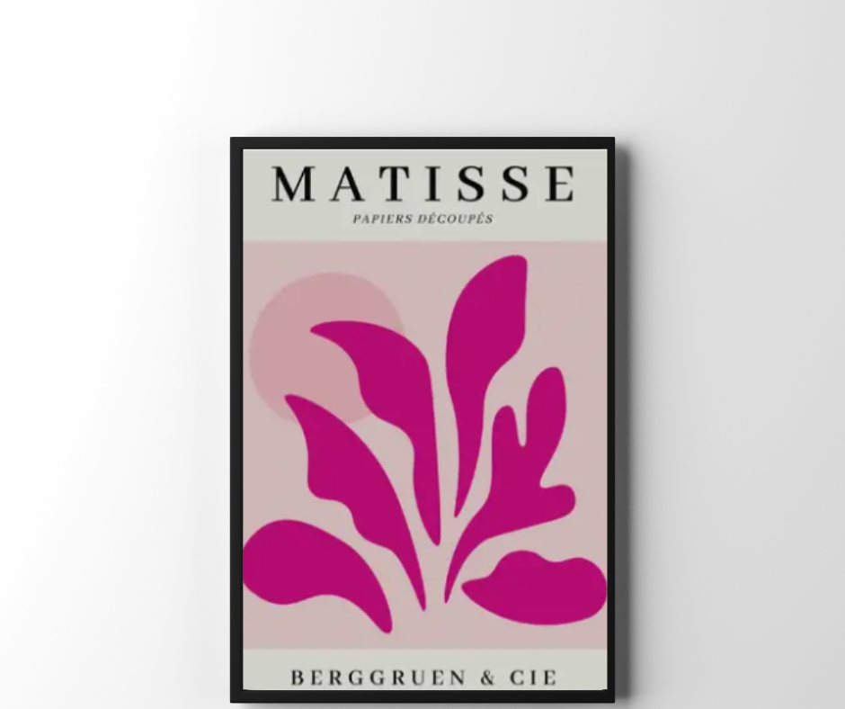 Matisse stylised floral high quality UV protected framed canvas print | Pink, black | 30 cm x 40 cm