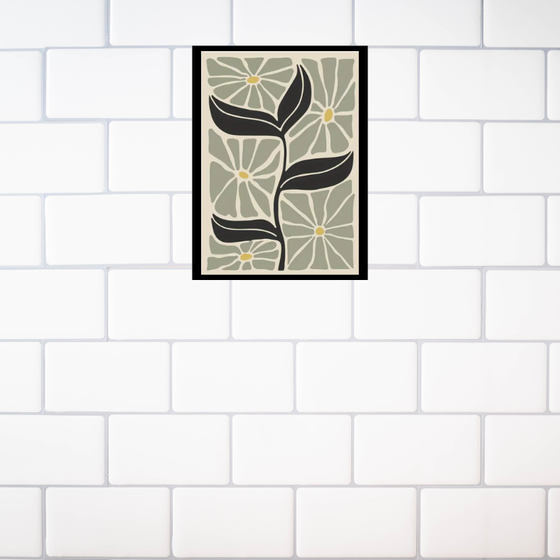 Matisse stylised foliage high quality UV protected framed canvas print | Sage, black, cream | 30 cm x 40 cm