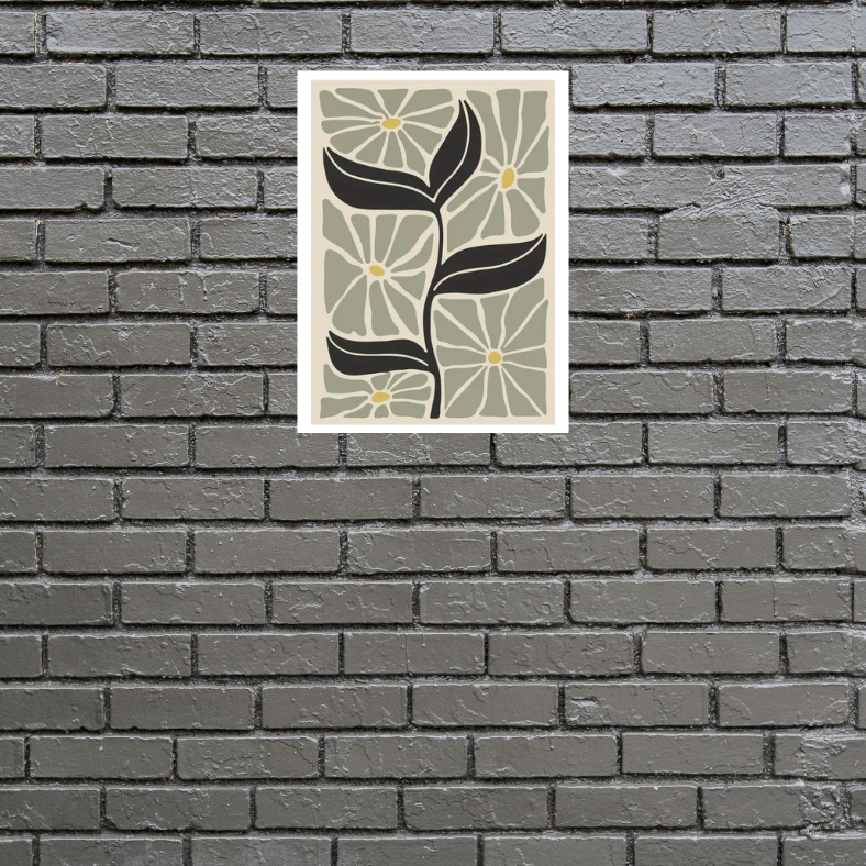 Matisse stylised foliage high quality UV protected framed canvas print | Sage, black, cream | 30 cm x 40 cm