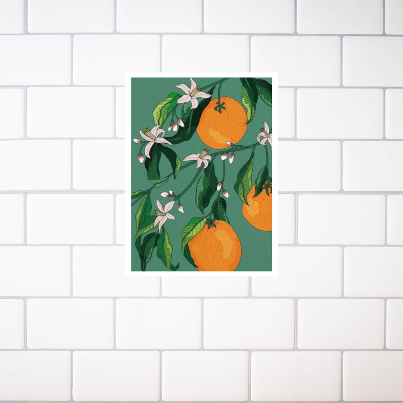 Mediterranean citrus oranges high quality UV protected framed canvas print | Orange, green | 50 cm x 70 cm LGE