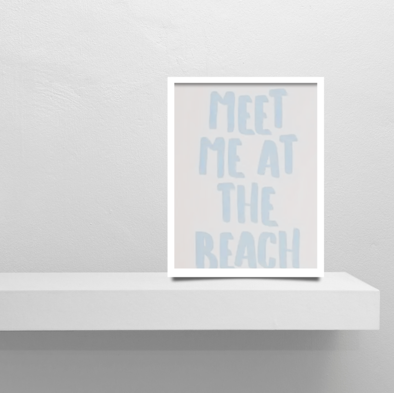 Meet me at the beach high quality framed canvas print | Light blue, white  | 30 cm x 40 cm