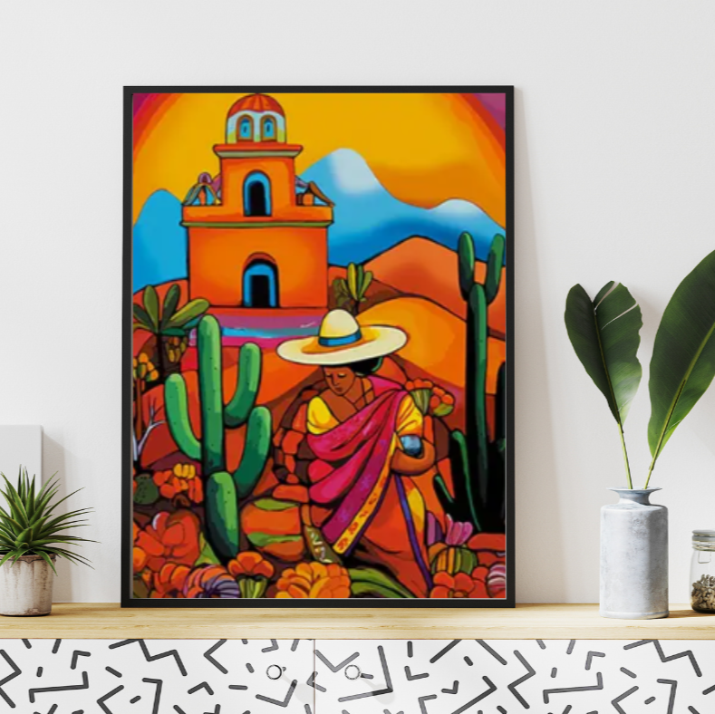 Mexican harvest vibrant abstract framed canvas print | Red, orange, green | 30 cm x 40 cm